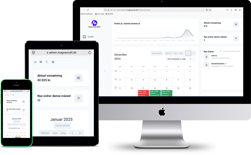 Systemet Magna Multi til boligfotografer vist på imac, ipad og iphone